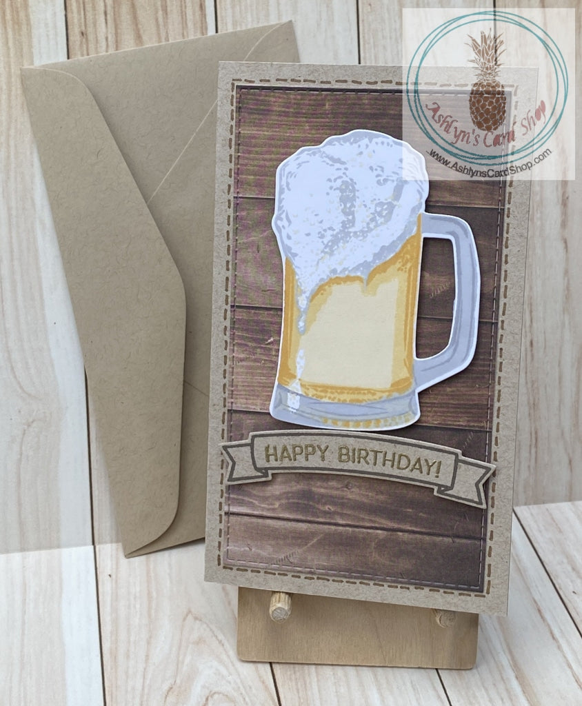 Beer Themed Happy Birthday Card - shown with coordinating envelope