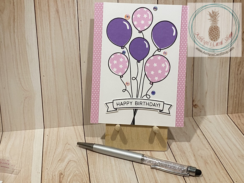 Birthday Balloons Card Pink And Purple Greeting