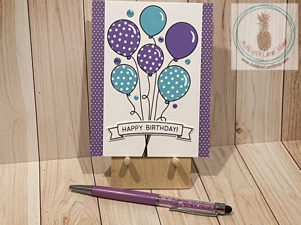 Birthday Balloons Card Purple And Teal Greeting