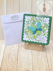 Bright Butterfly Birthday Card - blue butterfly version shown with coordinating envelope