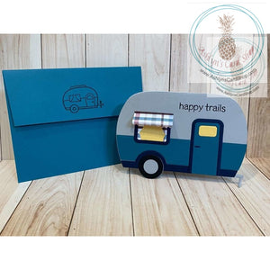 Camping Trailer Shaped Card Teal Greeting