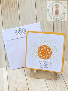 Circle Medallion Birthday Card - orange & yellow version shown with coordinating envelope