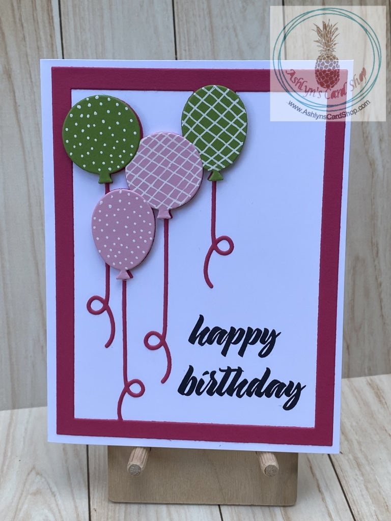 Floating Balloons Birthday Card - bright pink
