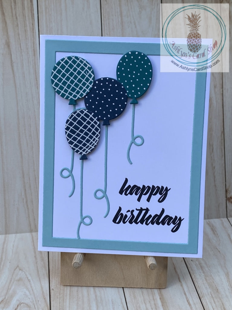 Floating Balloons Birthday Card - light blue
