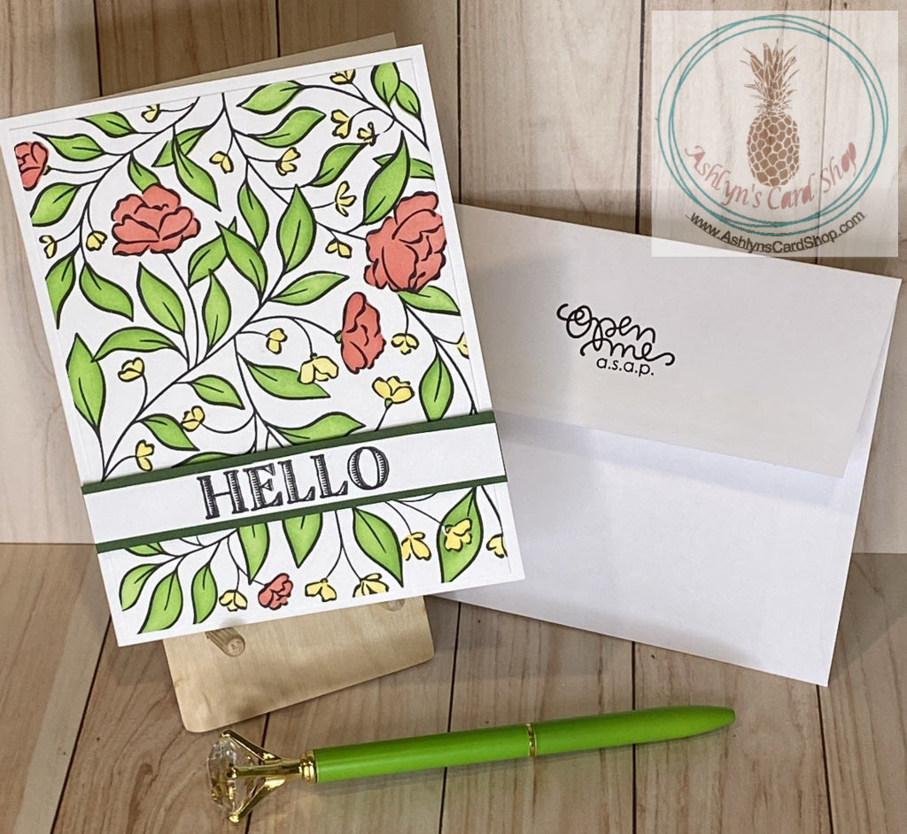Floral Hello Friendship Card - coordinating envelope included