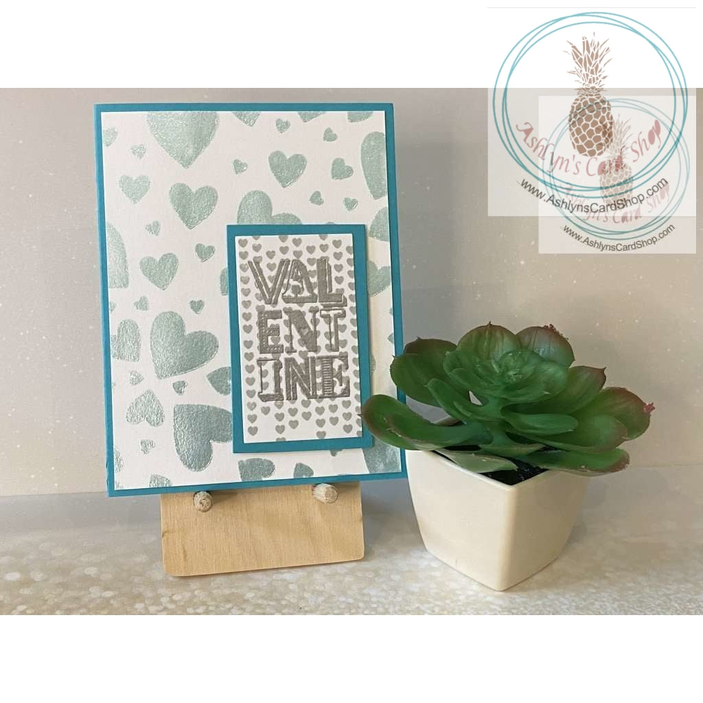 Glimmer Heart Valentine Card Teal Greeting