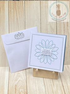 Graphic Floral Birthday Card - green and blue version shown with coordinating envelope