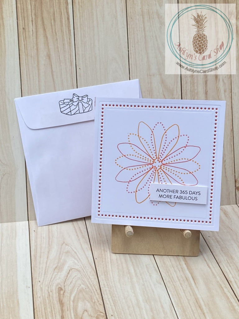 Graphic Floral Birthday Card - orange and pink version shown with coordinating envelope