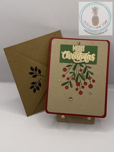 Holly Sprig Christmas Cards - Merry (Sprig) internal sentiment reads "and Happy New Year." Coordinating envelope shown.