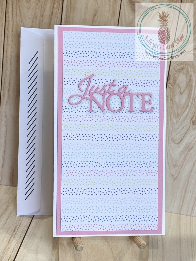 Just a Note Multi-coloured Notecards - multi-coloured polka dot stripes (coordinating envelope shown).