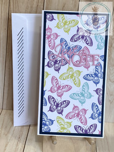 Just a Note Multi-coloured Notecards - multi-coloured butterflies (coordinating envelope shown).