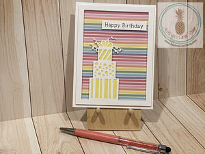 Lots Of Presents Birthday Card Horizontal Rainbow Stripes Greeting