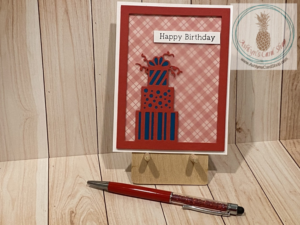 Lots Of Presents Birthday Card Red Plaid Greeting