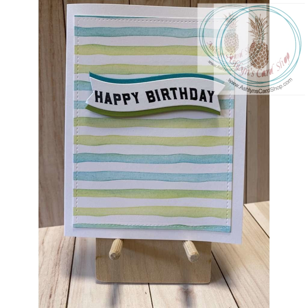 Ocean Coloured Striped Birthday Card Greeting