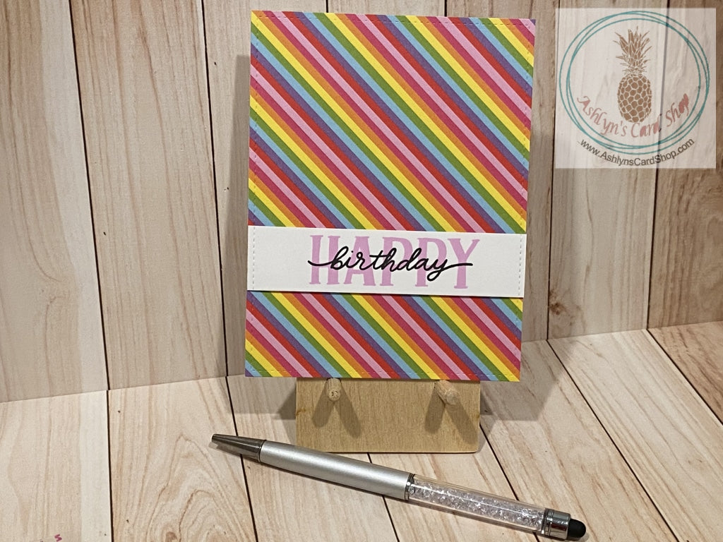 Patterned Paper Background Birthday Cards Rainbow Diagonal Stripes Greeting Card