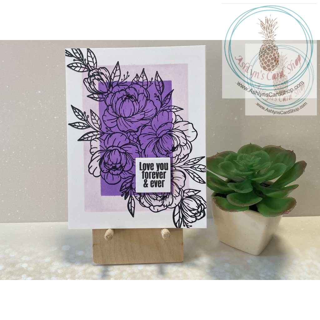 Purple Outline Roses Anniversary Card Love You Forever & Ever Greeting