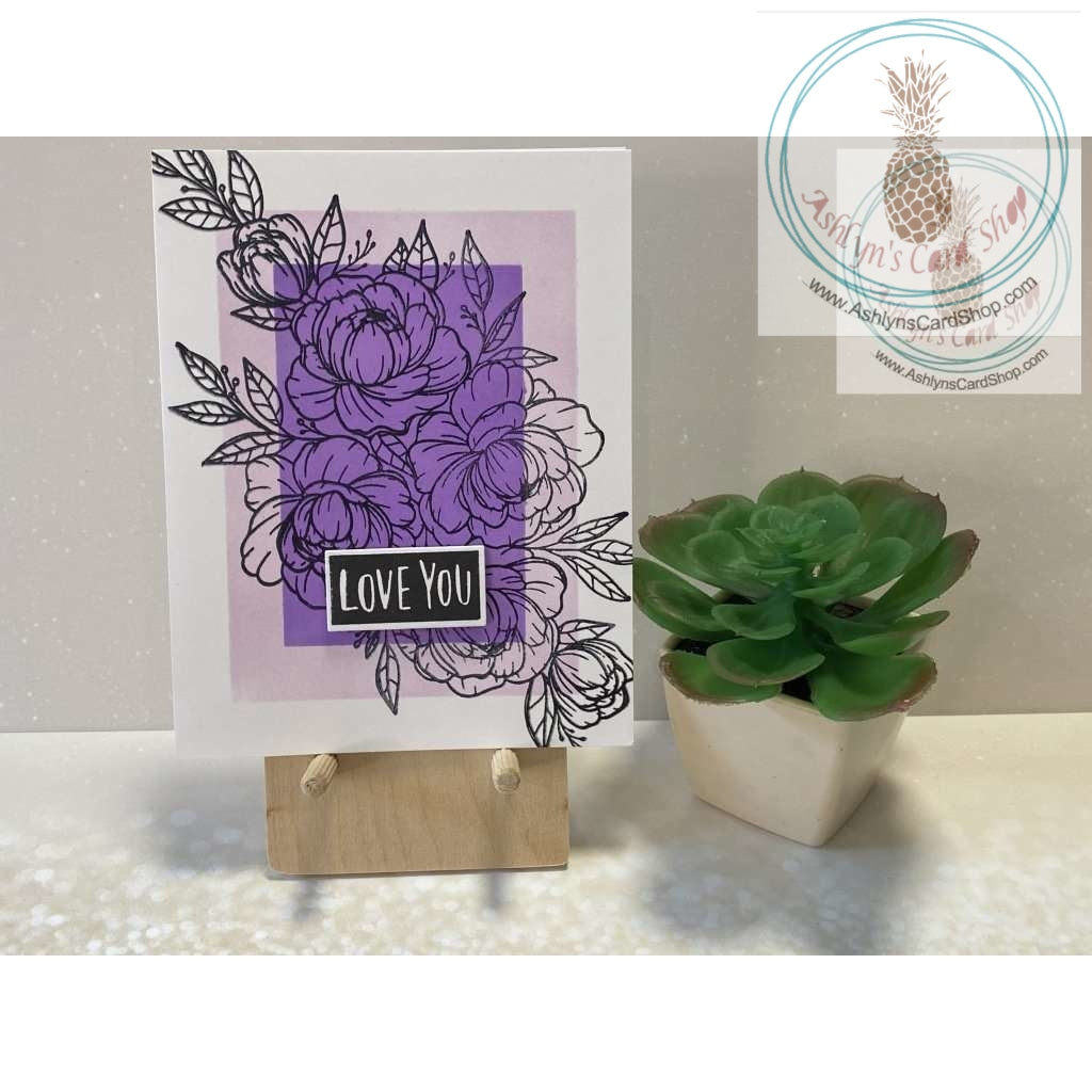 Purple Outline Roses Anniversary Card Love You Greeting