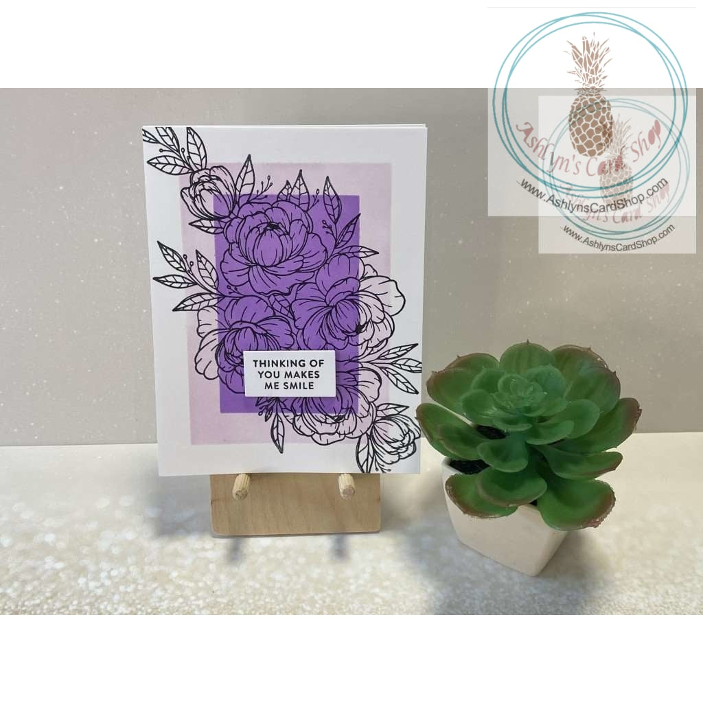 Purple Outline Roses Anniversary Card Thinking Of You Makes Me Smile Greeting