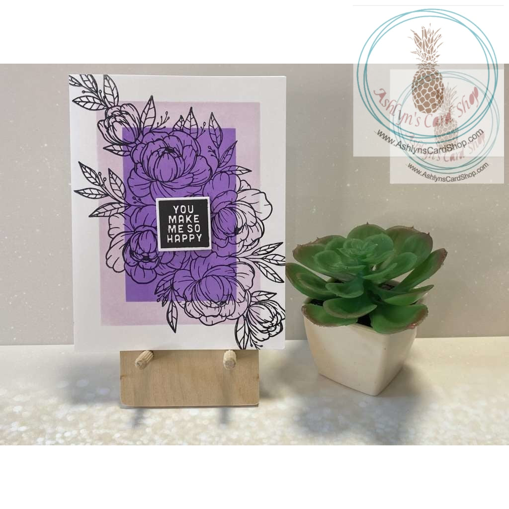 Purple Outline Roses Anniversary Card You Make Me So Happy Greeting