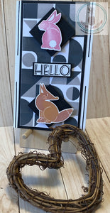 Rabbit & Fox Hello card. Graphic stenciled backgrounds with a variety of stylized animal shapes and sentiments to choose from. Mini slim card size (3.5 x 6").  Coordinating envelope included.