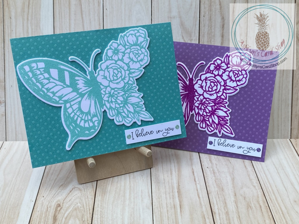 Stylized Butterfly Encouragement Card - teal and purple versions